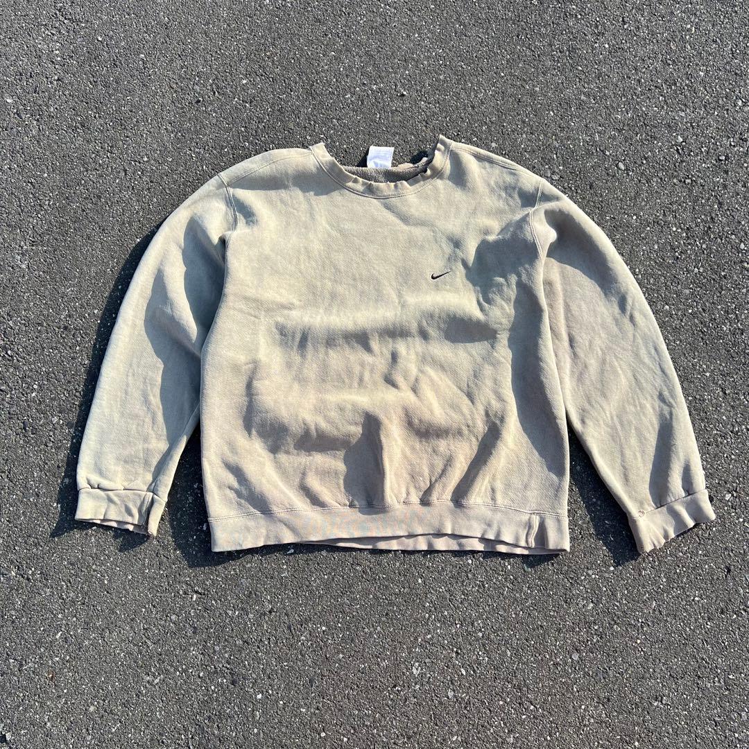 90s OLD NIKE USA製 ヴィンテージボロスウェット オリーブ XL 古着 90s USA製 NIKE スウォッシュ ワンポイント 刺しゅう Tシャツ 緑