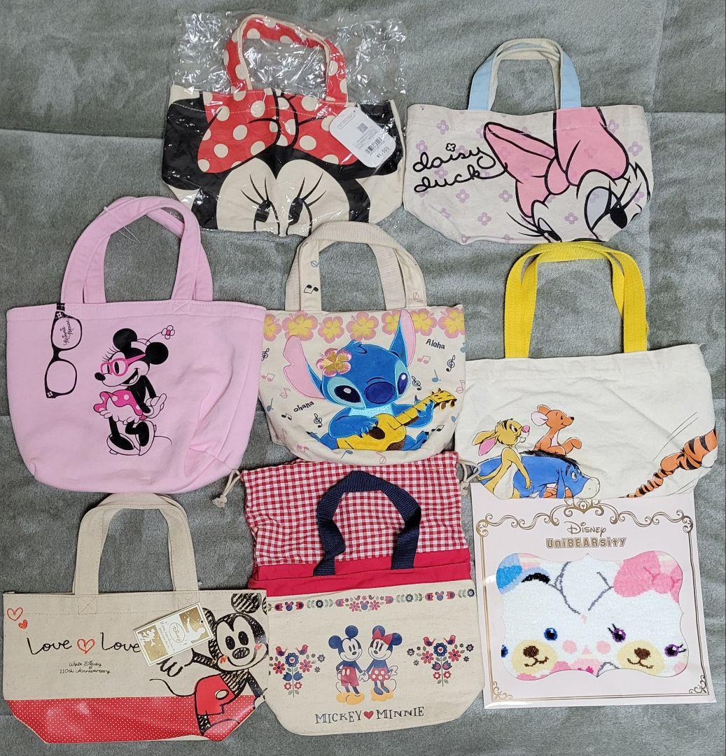 Disney キャラクター 小型トートバッグ & タオルハンカチ まとめ売り 三つ折りタオルハンカチ（選べるキャラクター）（ディズニー ハンカチ