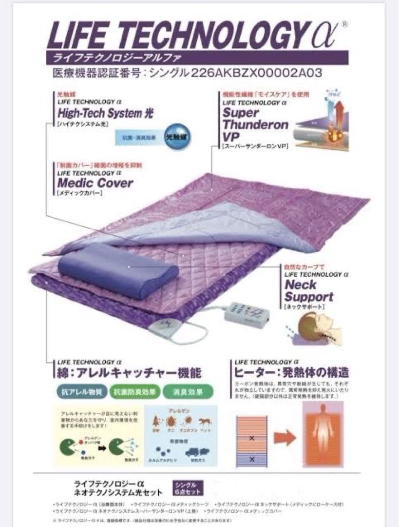 LIFE TECHNOLOGY α 4点フルセット　マットレス枕、掛布団、敷布団 ツインフォームマットレス付き4点布団セット（マットレス・枕・敷き