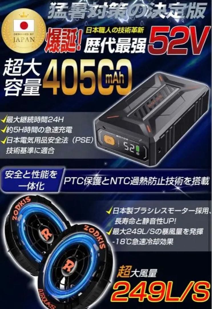 【新品未使用】2025最新最高出力 52V ファンバッテリーセット　16980円 Amazon.co.jp: 【2025年暴風新登場 52V超高出力】 ファンバッテリー