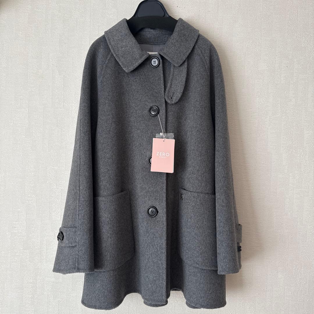 Aライン ウールコート 新品 グレー フェルゥ Feroux ウール混 Aラインコート （ブラック系