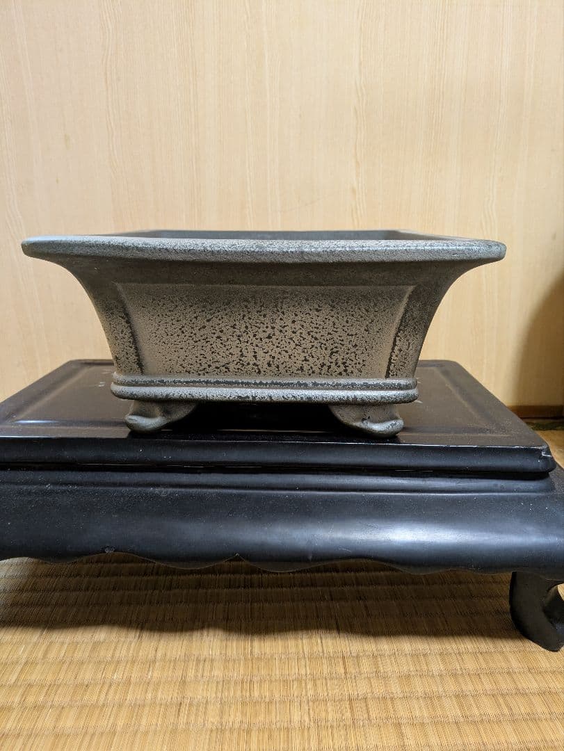 盆栽鉢　正方鉢　グレー 陶器 四角形 盆栽鉢 5号 正角鉢 イブシ 三河焼 燻し 四角 深型 山野草 観葉植物